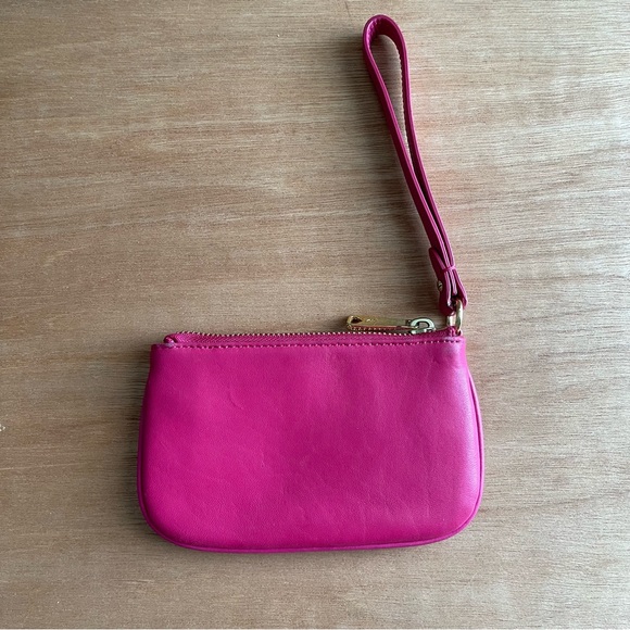 Lauren Ralph Lauren pink leather coin purse wristlet money wallet clutch gold - Picture 3 of 10